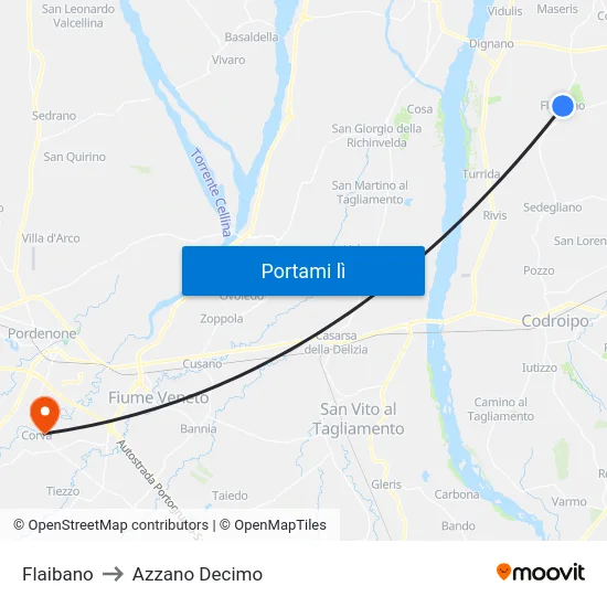Flaibano to Azzano Decimo map