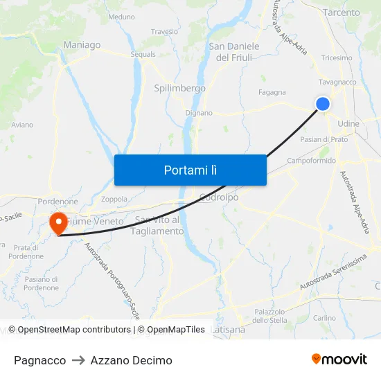 Pagnacco to Azzano Decimo map