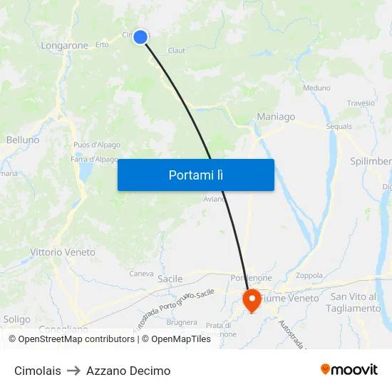 Cimolais to Azzano Decimo map