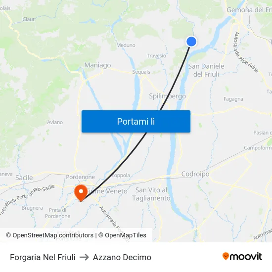 Forgaria Nel Friuli to Azzano Decimo map