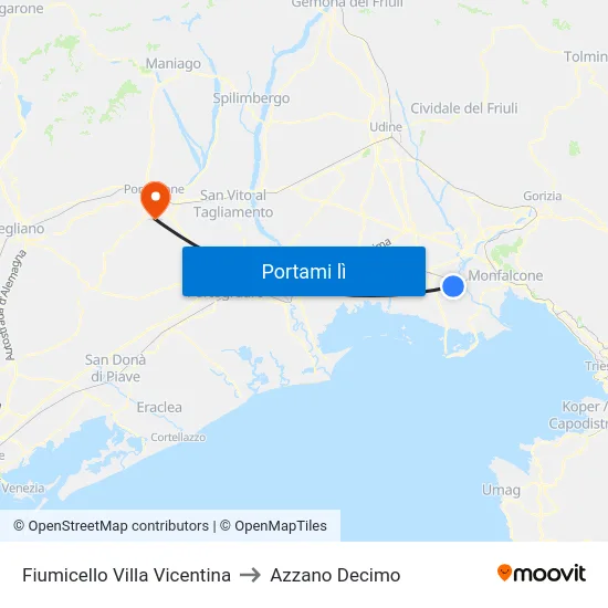 Fiumicello Villa Vicentina to Azzano Decimo map