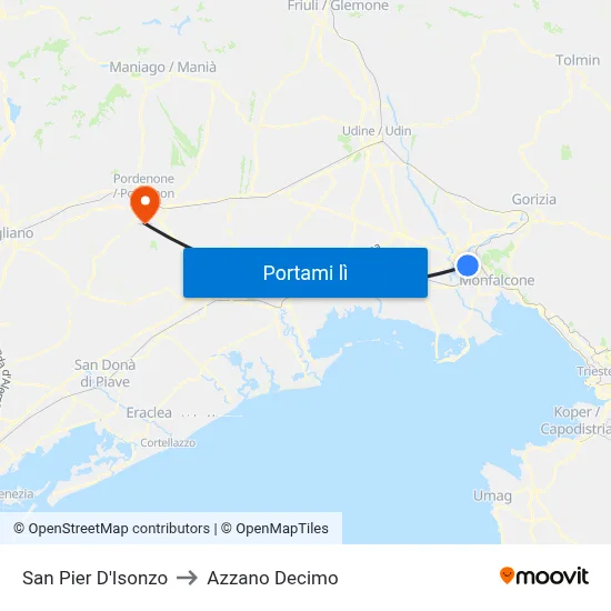 San Pier D'Isonzo to Azzano Decimo map