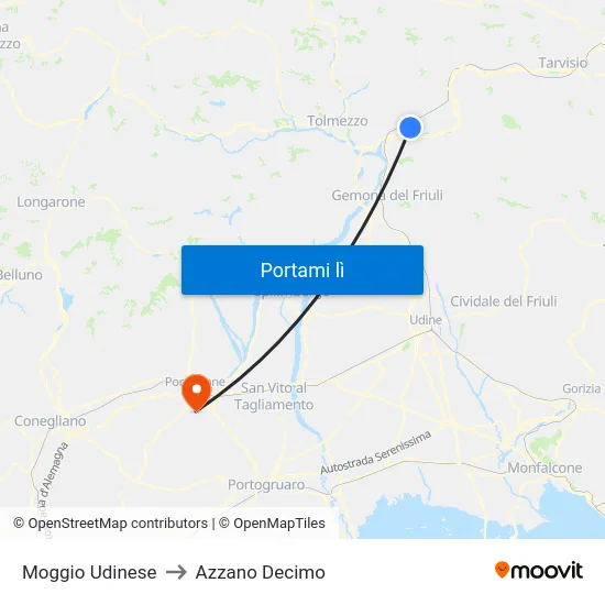 Moggio Udinese to Azzano Decimo map