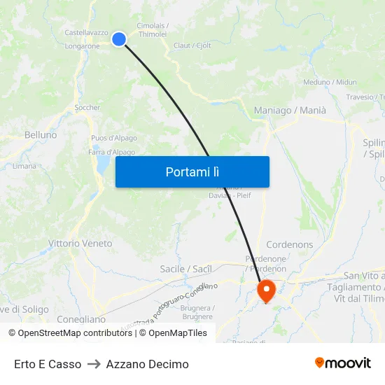 Erto E Casso to Azzano Decimo map