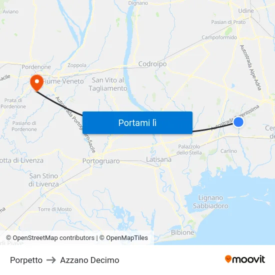 Porpetto to Azzano Decimo map