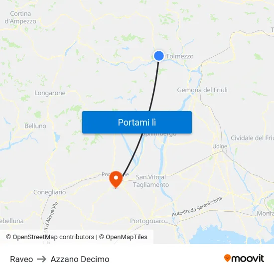 Raveo to Azzano Decimo map