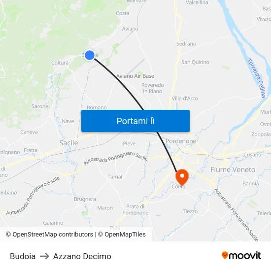 Budoia to Azzano Decimo map