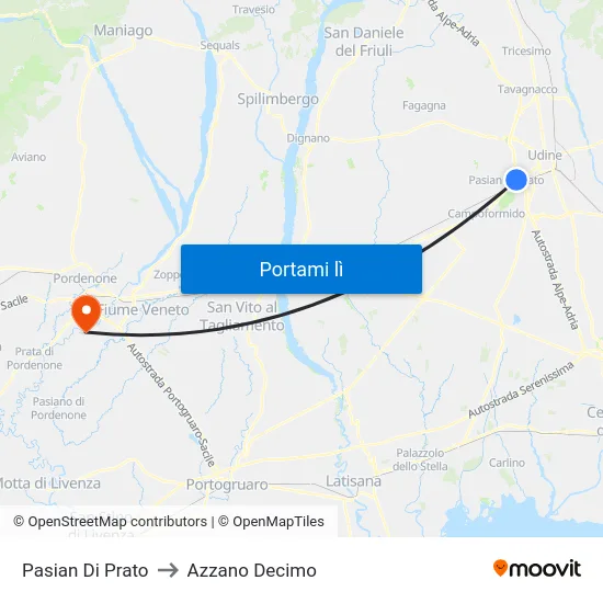 Pasian Di Prato to Azzano Decimo map