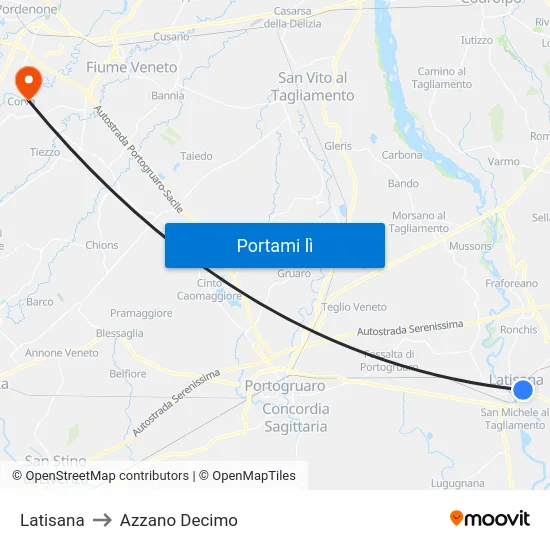 Latisana to Azzano Decimo map