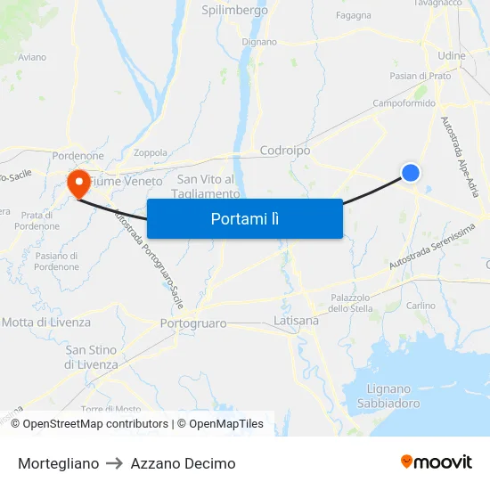 Mortegliano to Azzano Decimo map