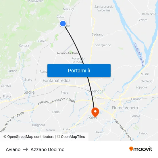 Aviano to Azzano Decimo map