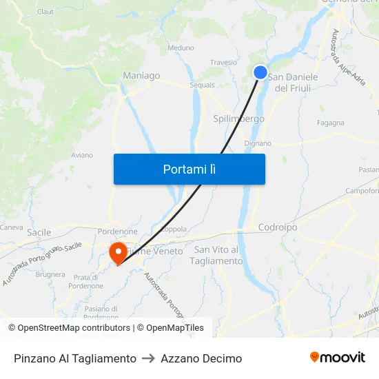 Pinzano Al Tagliamento to Azzano Decimo map