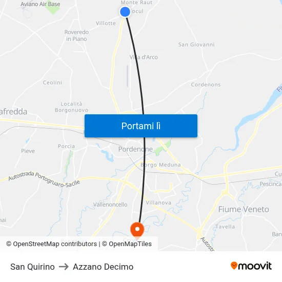San Quirino to Azzano Decimo map