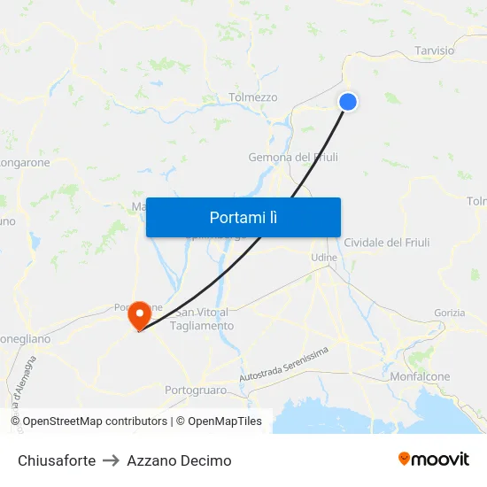 Chiusaforte to Azzano Decimo map