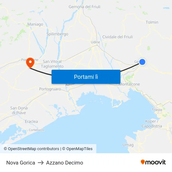 Nova Gorica to Azzano Decimo map