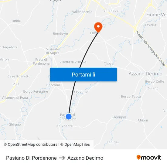 Pasiano Di Pordenone to Azzano Decimo map