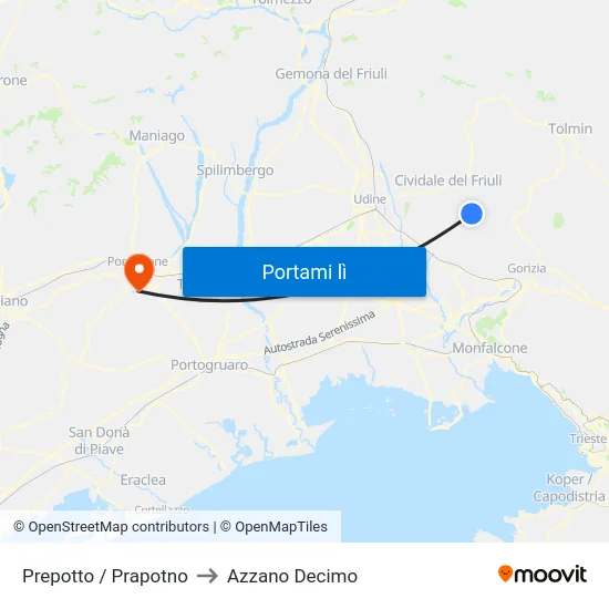 Prepotto / Prapotno to Azzano Decimo map