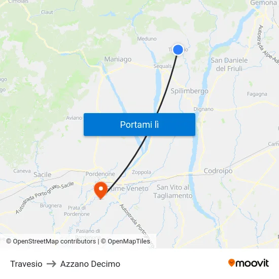 Travesio to Azzano Decimo map