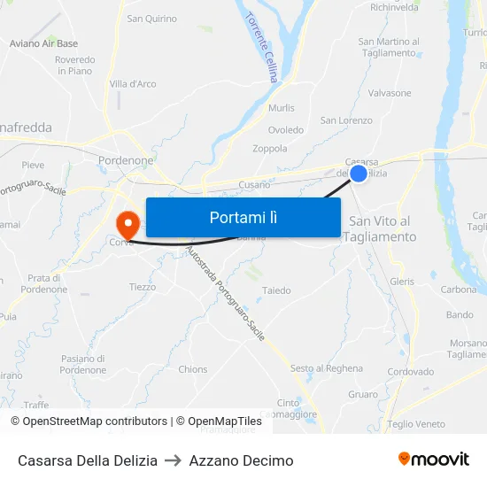 Casarsa Della Delizia to Azzano Decimo map