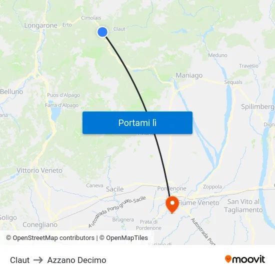 Claut to Azzano Decimo map
