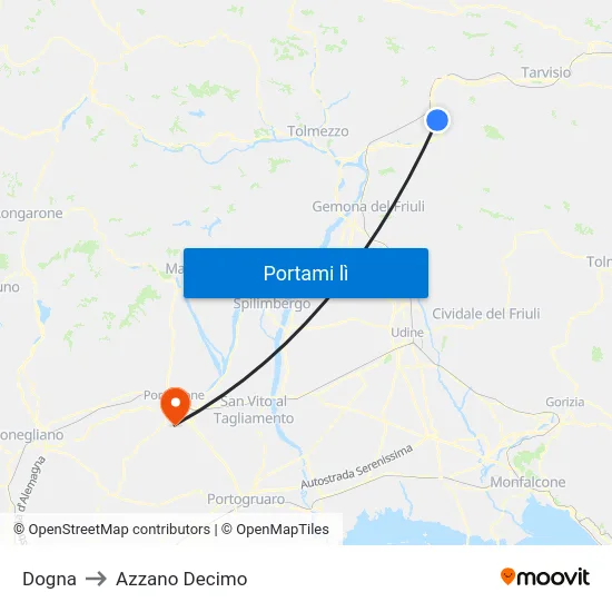 Dogna to Azzano Decimo map
