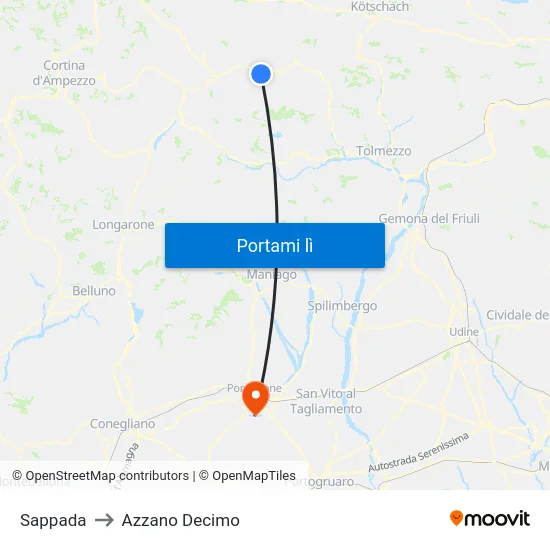 Sappada to Azzano Decimo map