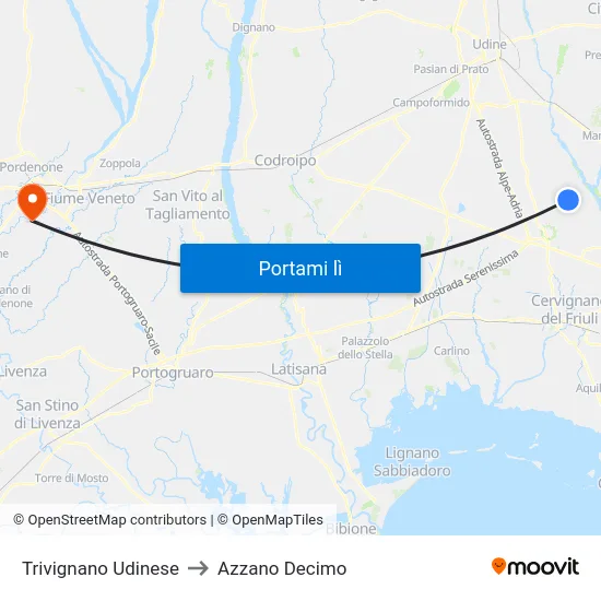 Trivignano Udinese to Azzano Decimo map