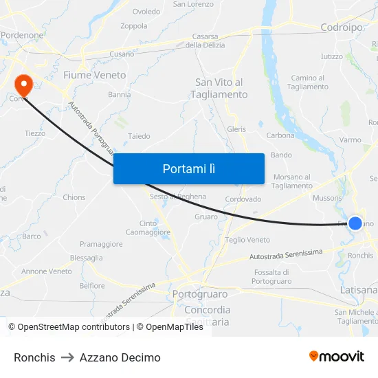 Ronchis to Azzano Decimo map