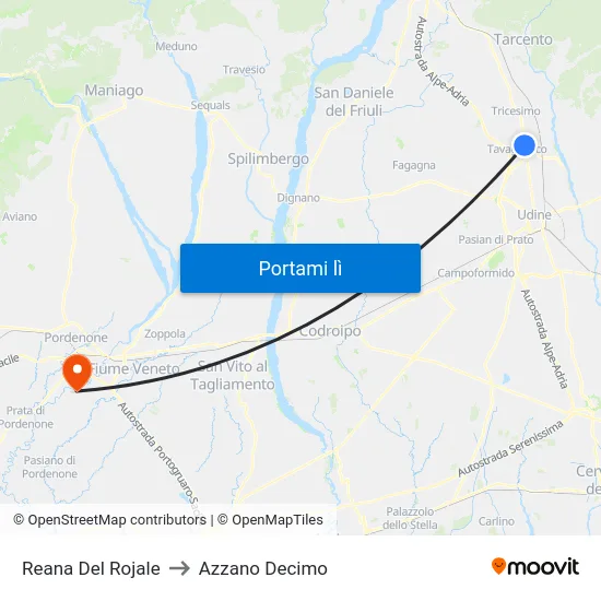 Reana Del Rojale to Azzano Decimo map