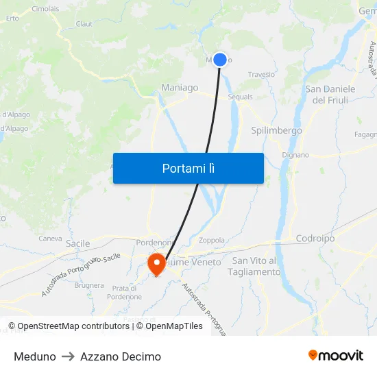 Meduno to Azzano Decimo map