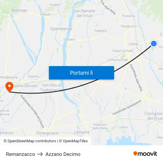 Remanzacco to Azzano Decimo map