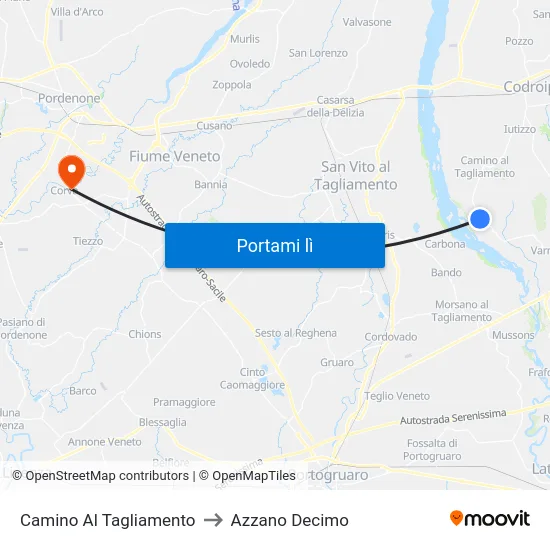 Camino Al Tagliamento to Azzano Decimo map