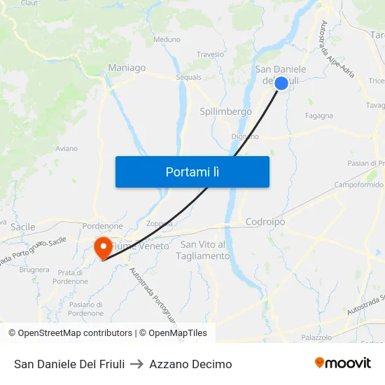 San Daniele Del Friuli to Azzano Decimo map