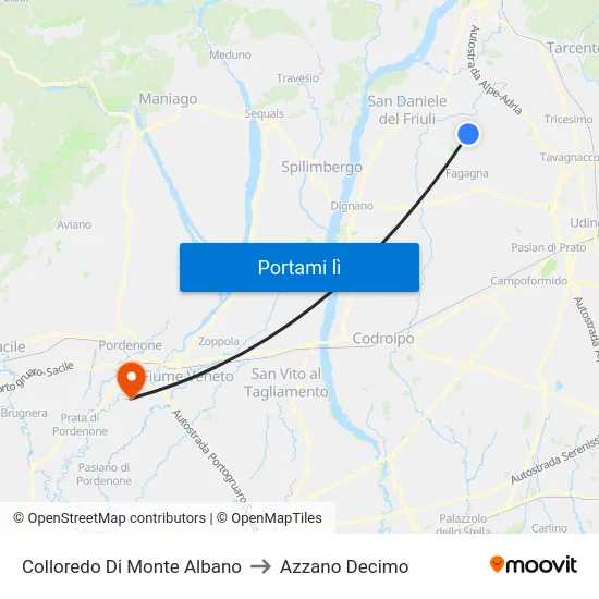 Colloredo Di Monte Albano to Azzano Decimo map