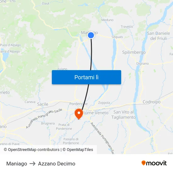 Maniago to Azzano Decimo map