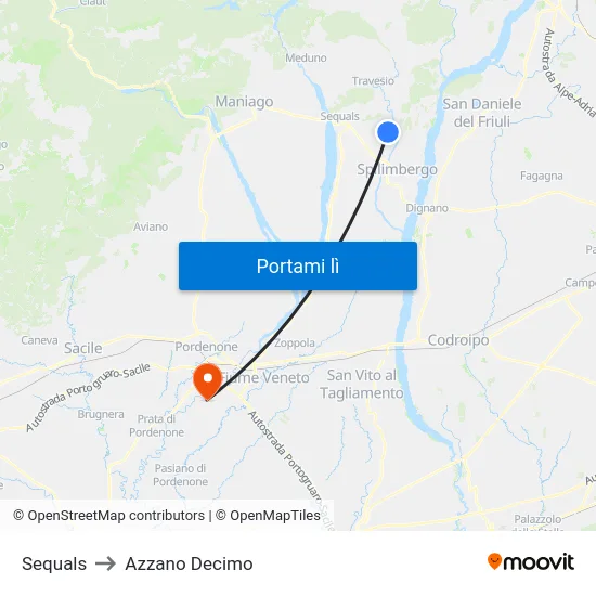 Sequals to Azzano Decimo map