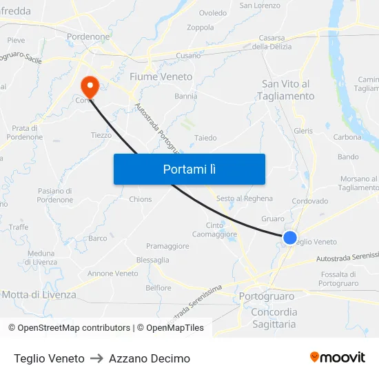 Teglio Veneto to Azzano Decimo map