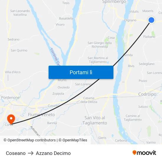 Coseano to Azzano Decimo map