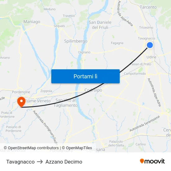 Tavagnacco to Azzano Decimo map