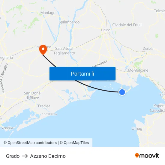 Grado to Azzano Decimo map