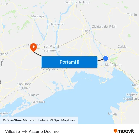 Villesse to Azzano Decimo map