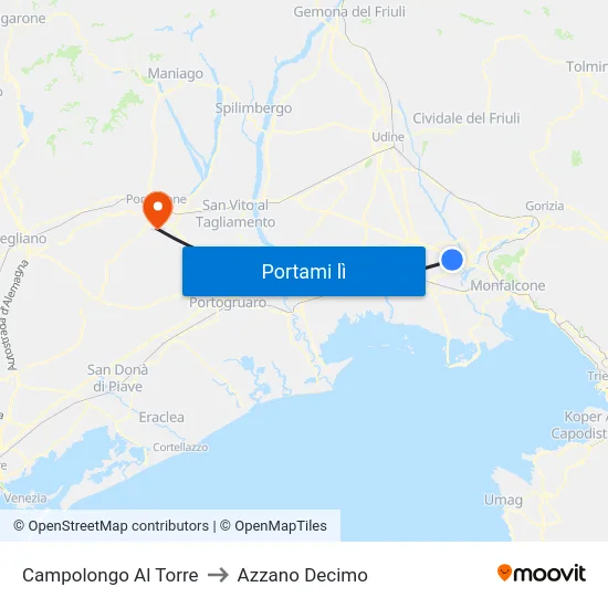 Campolongo Al Torre to Azzano Decimo map