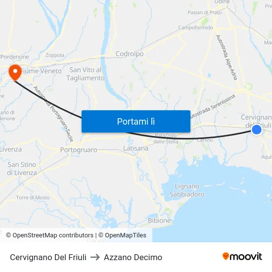 Cervignano Del Friuli to Azzano Decimo map