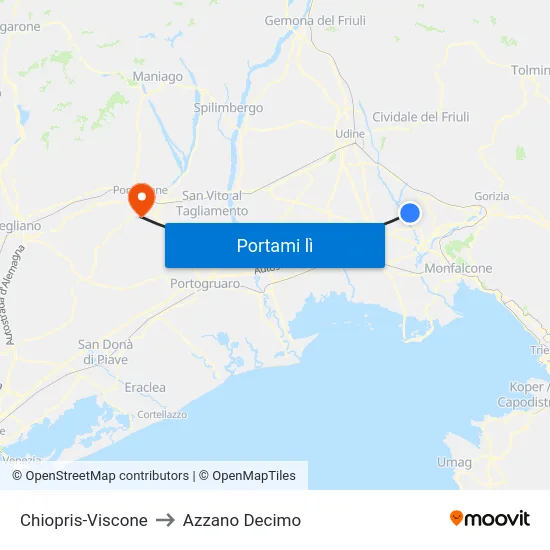 Chiopris-Viscone to Azzano Decimo map