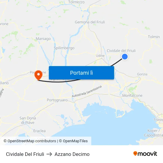 Cividale Del Friuli to Azzano Decimo map