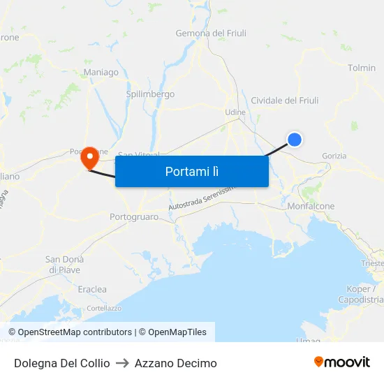 Dolegna Del Collio to Azzano Decimo map