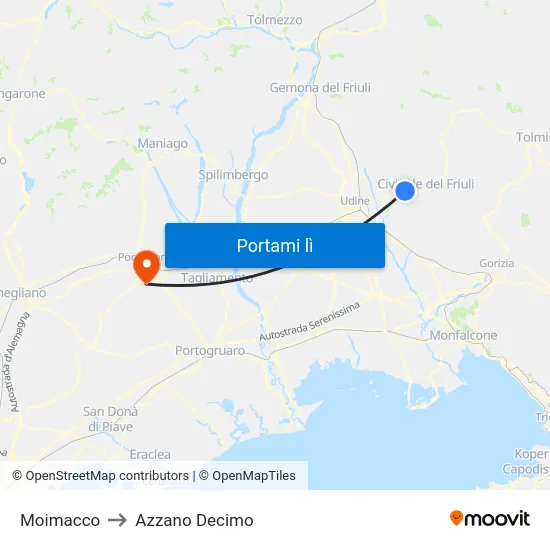 Moimacco to Azzano Decimo map