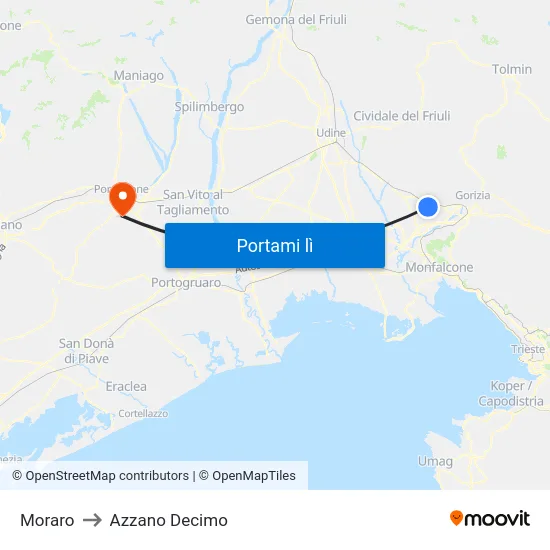 Moraro to Azzano Decimo map