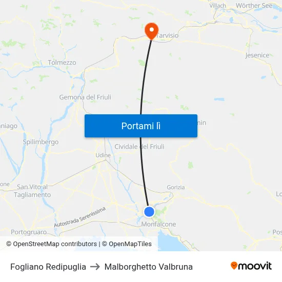 Fogliano Redipuglia to Malborghetto Valbruna map