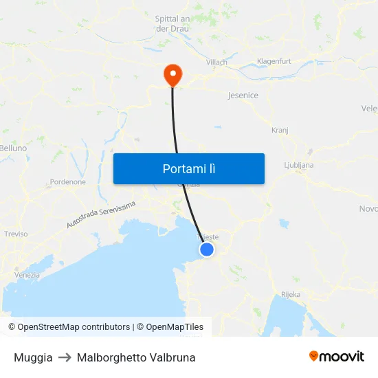 Muggia to Malborghetto Valbruna map